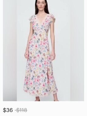 Gap: Lace-Trim V-Neck Crepe Maxi Dress med